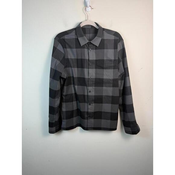 Lululemon Flannel Shirt Masons Peak Gray & Black Plaid Men's Large Zip Pocket - Picture 1 of 6